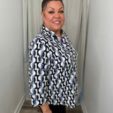 Geo Circles Navy Button Up Top
