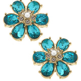 Brooke Rhinestone & Pearl Flower Stud Earrings