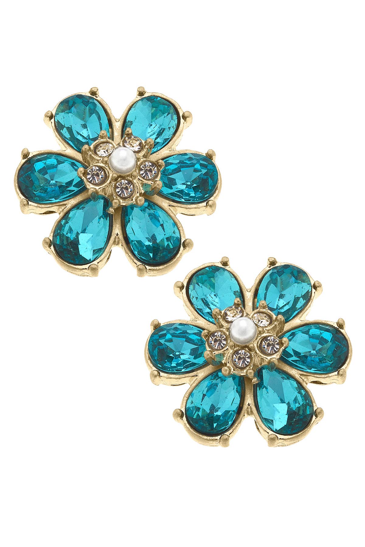 Brooke Rhinestone & Pearl Flower Stud Earrings