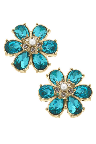 Brooke Rhinestone & Pearl Flower Stud Earrings