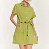 Belted cotton short dress