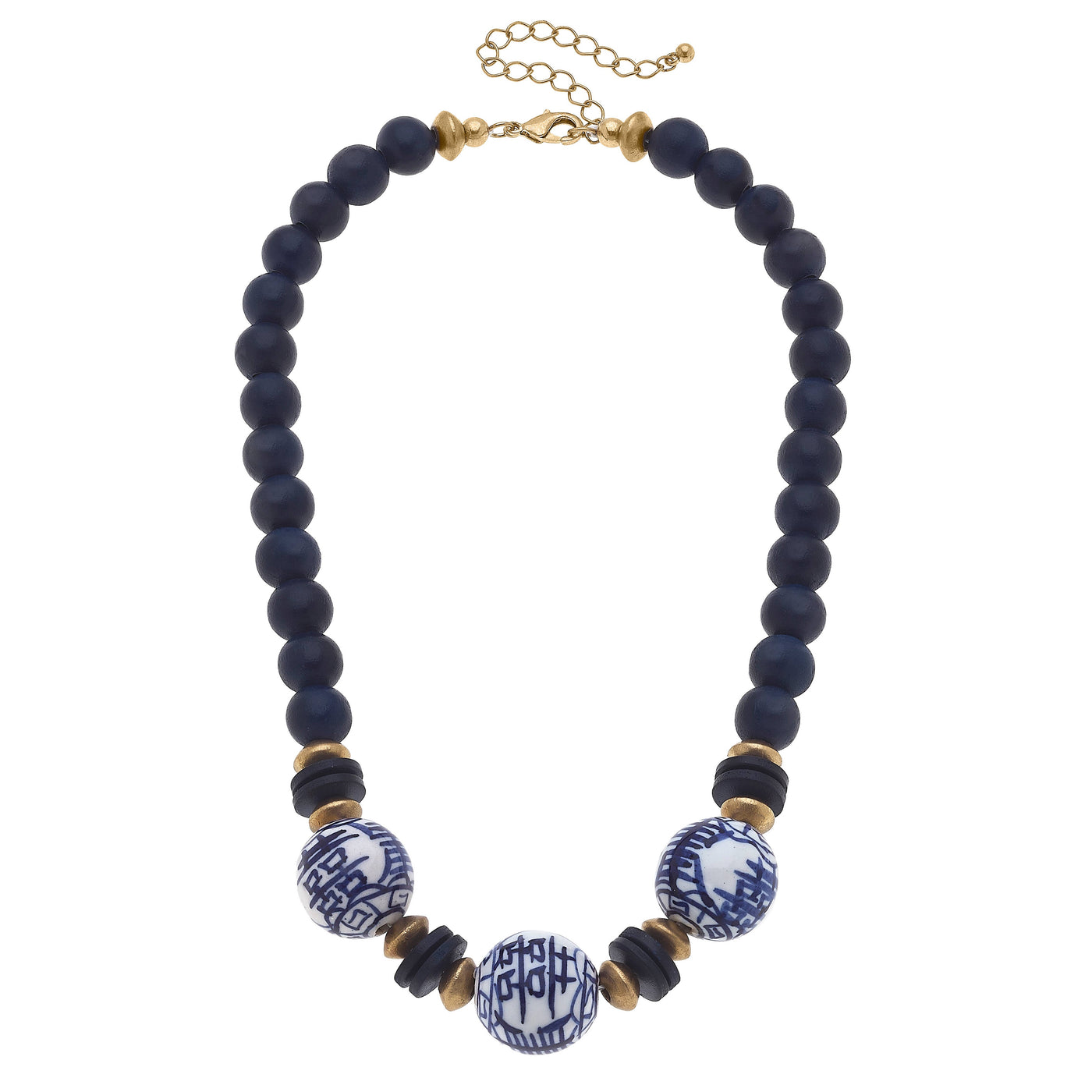 Hazel Chinoiserie & Painted Wood Necklace in Navy