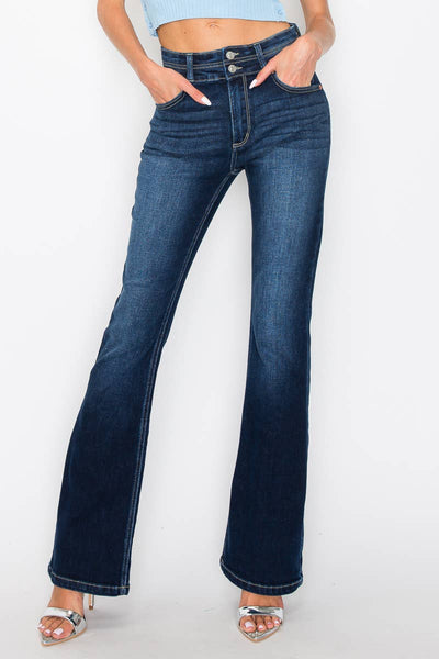 HIGH RISE STRETCH DOUBLE WAIST BOOTCUT JEANS: 1 (24)