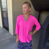 Clear Pink V-neck 3/4 Sleeve Top