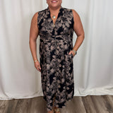 Khaki & Black Floral Zip Dress