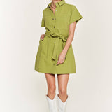 Belted cotton short dress