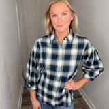 Navy Plaid 3/4 Sleeve Blouse