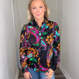 Black Paisley Button Up Blouse