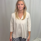 Stone V-neck 3/4 Length Sleeve Top