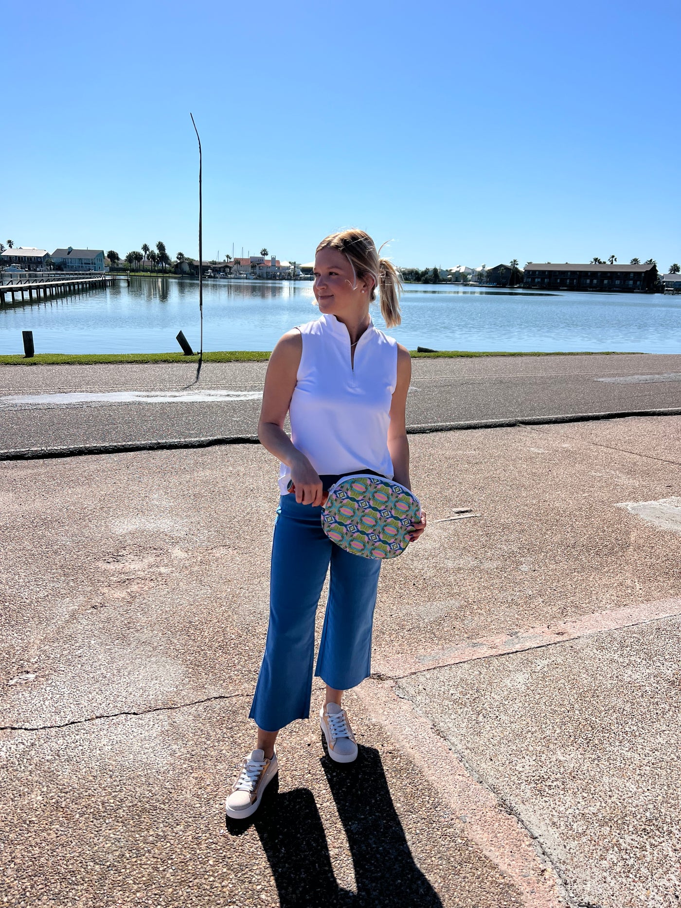 White Sleeveless Zip Top