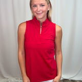 Crimson Sleeveless Zip Top