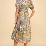 Abstract Print Collared Midi Shirt Dress