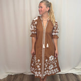 Vati Mocha Embroidered Dress