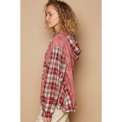 Tie dyed plaid sleeve star patch top