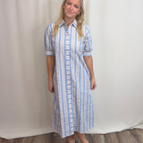 Blue Seersucker Stripe Dress