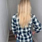 Navy Plaid 3/4 Sleeve Blouse