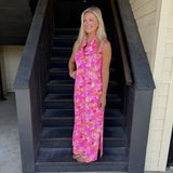 Palm Tree Pinks Ruffle S.less Maxi