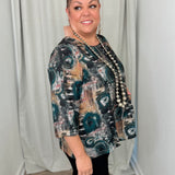 Teal Printed One Pocket Top