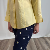 Navy Embroidered Daisy Tulip Hem Capri