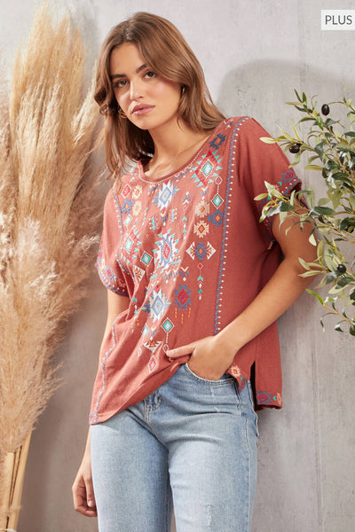 PLUS Round Neck Embroidered Tunic