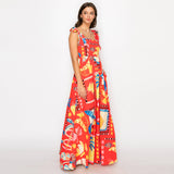 Red Tropical Maxi Dress