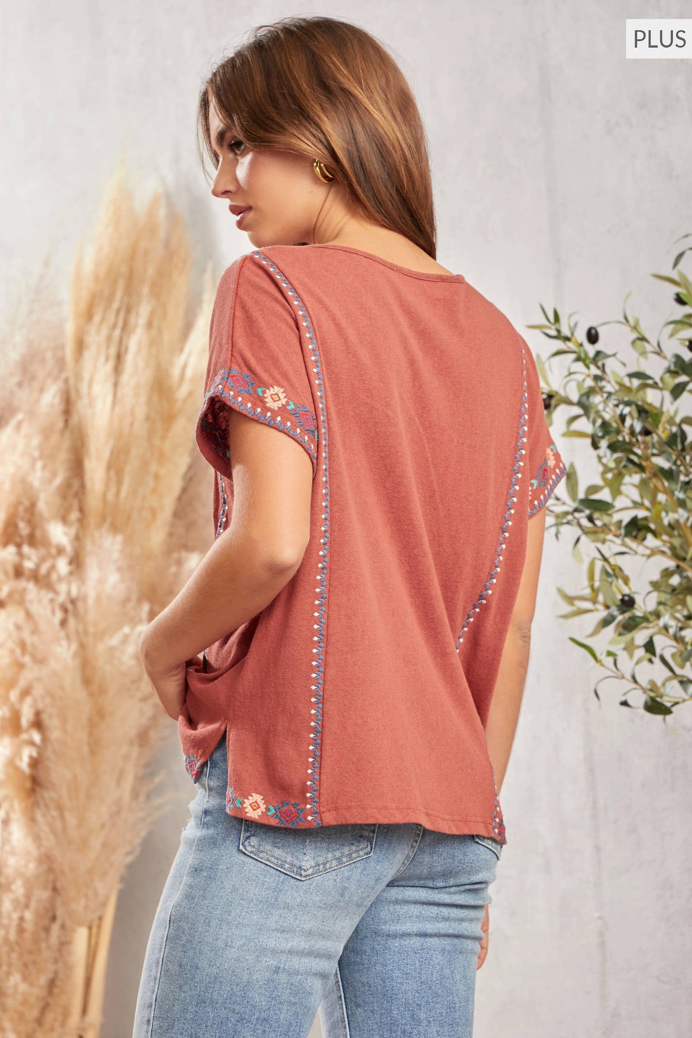 PLUS Round Neck Embroidered Tunic