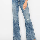 HIGH RISE STRETCH FLARE WITH DISTRESSED FRAYED HEM JEANS: 7 (27)