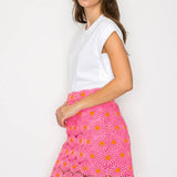 Pink Daisy Lace Mini Skirt