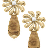 Lulu Pearl Flower Raffia Earrings