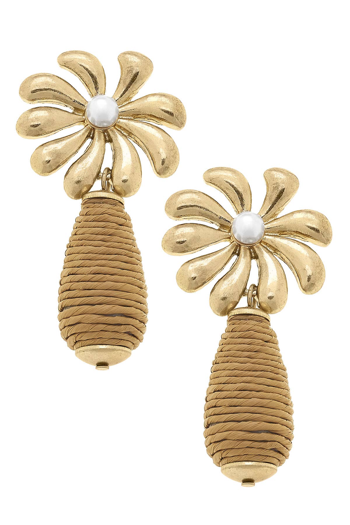 Lulu Pearl Flower Raffia Earrings