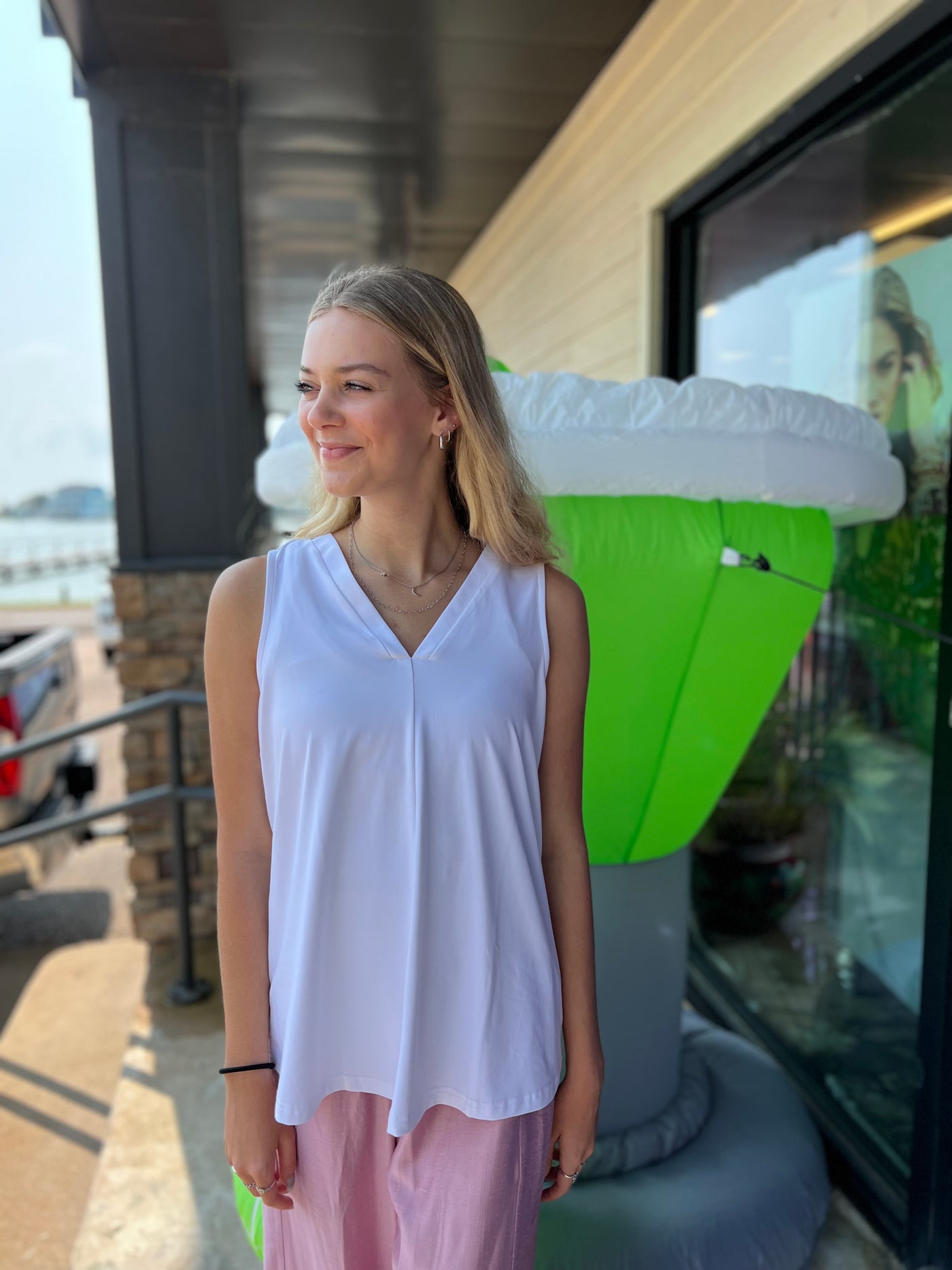 White Sleeveless V-Neck