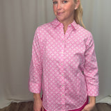Pink Geo Lattice 3/4 Sleeve Top