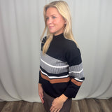 Black Multi Stripe Mockneck