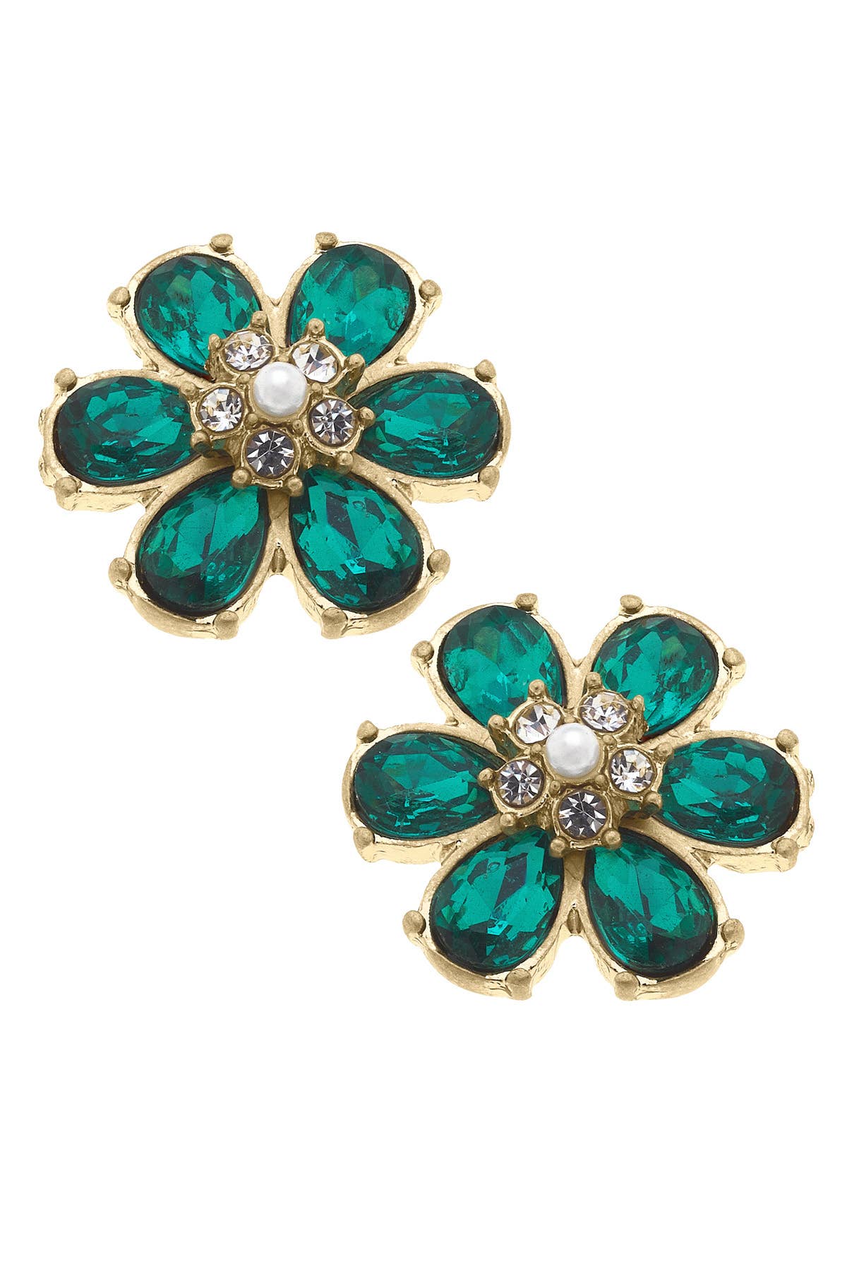 Brooke Rhinestone & Pearl Flower Stud Earrings