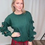 Bow Embellished Long-Sleeve Crew Neck Knit Sweater