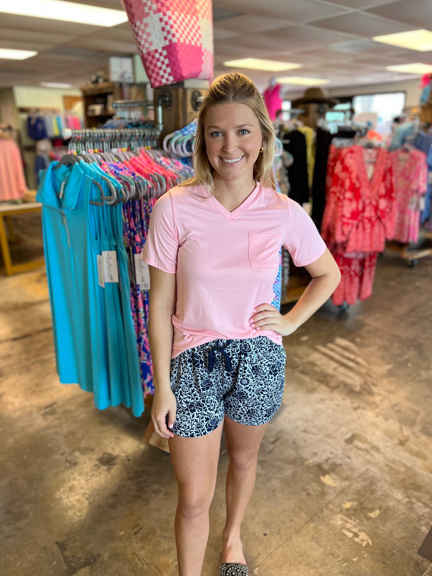 Light Pink V Neck Pocket Tee