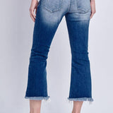 PLUS SIZE - HIGH RISE STRETCH CROP FLARE WITH FRAY HEM JEANS: 16/32