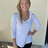 Gold Ruffled Neck 3/4 Sleeve Top