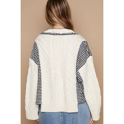 V-neck button down sweater: NATURAL