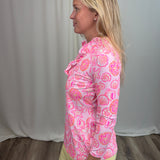 Gingham Island Picnic Ruffled Neck 3/4 Sleeve