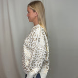 Leopard Foil Print Crew Neck Knitted Sweater Top