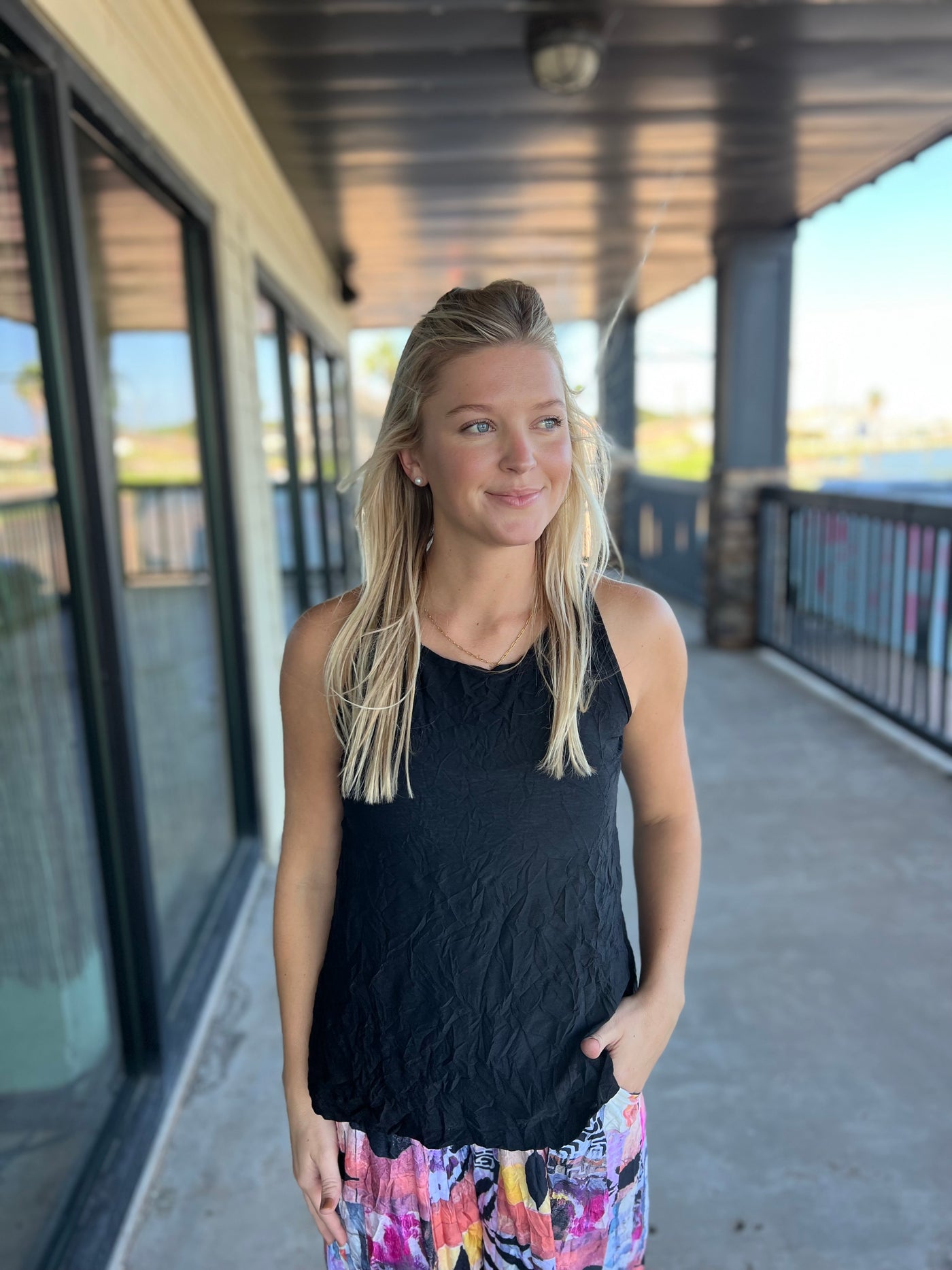 Black Crushed Tank Top
