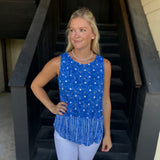 Blue Crinkle Dot Top