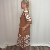 Vati Mocha Embroidered Dress