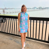 Green and Pink Sleeveless Zip Top