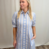 Blue Seersucker Stripe Dress