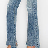 HIGH RISE STRETCH FLARE WITH DISTRESSED FRAYED HEM JEANS: 13 (30)