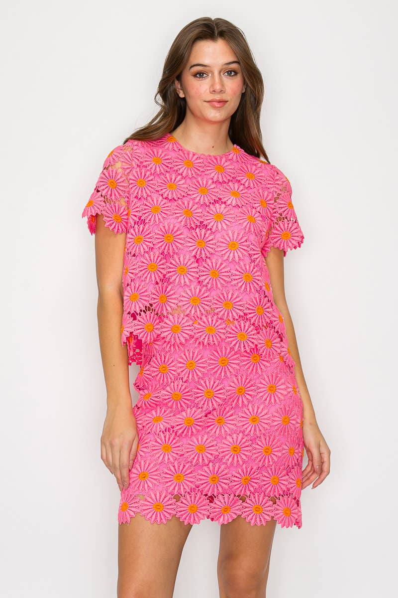 Pink Daisy Lace Top with Bow