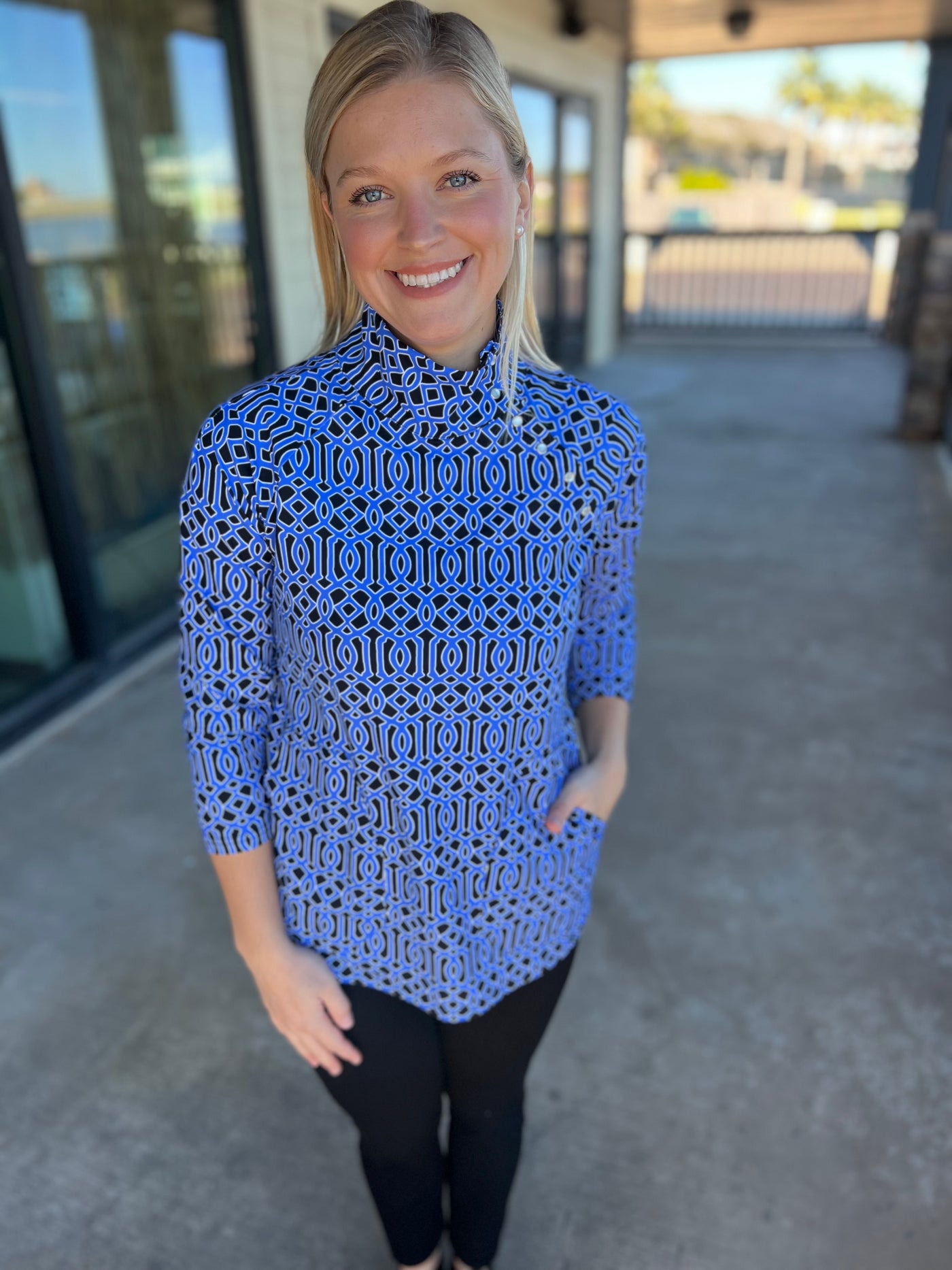 Geo Sapphire Buttoned Up Top