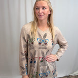 Bunny Printed V Neck Sweater
